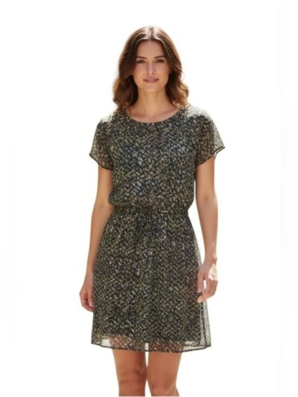 Dana Buchman Geometric Belted Shift Dress In Navy Size Medium